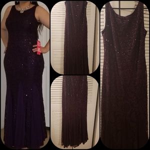 Onyx Nite Deep Dark Purple Lace Glitter Dress